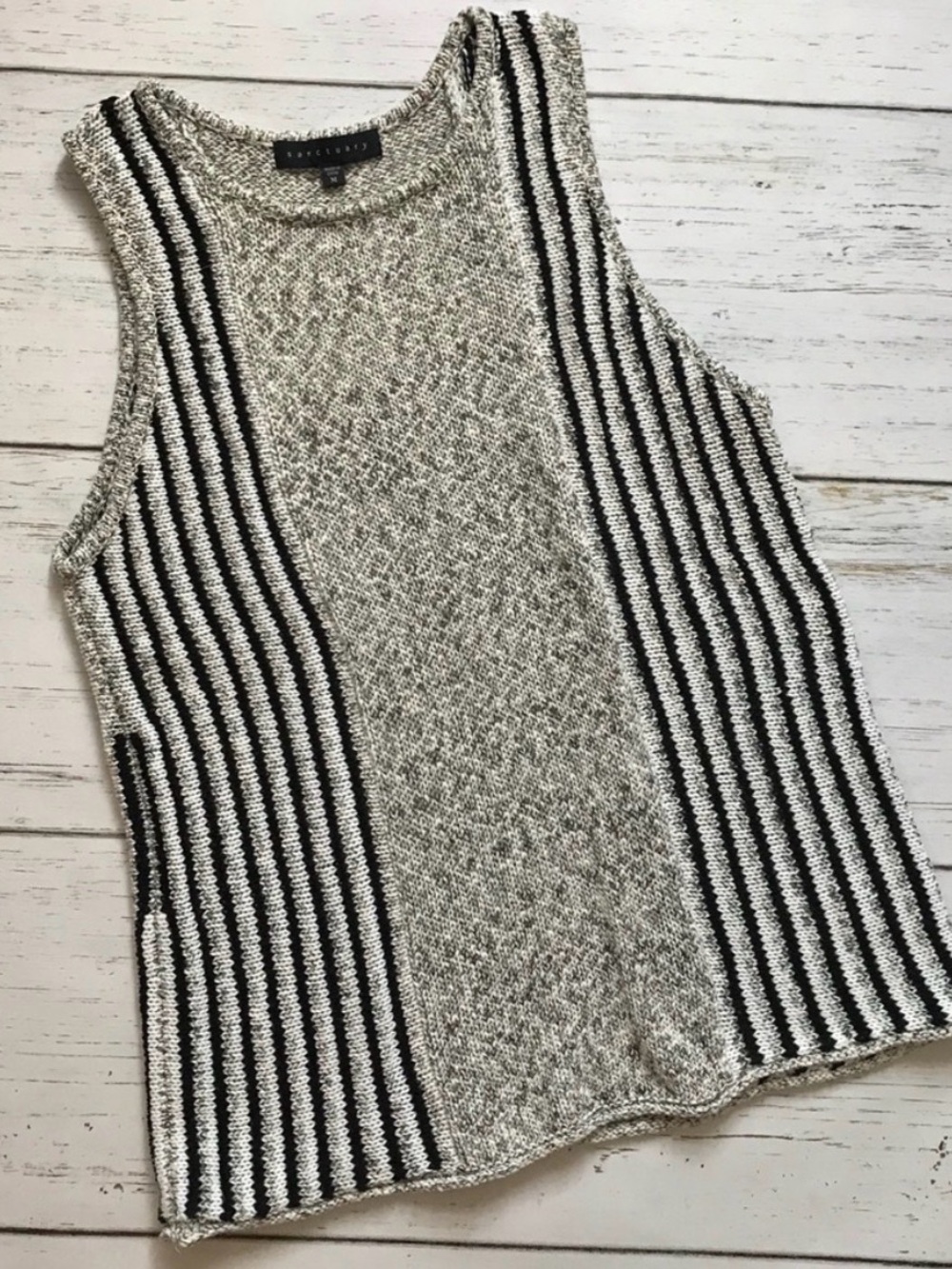 Sanctuary Black and White Striped Knit Tank Top